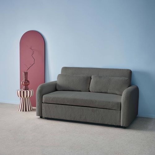 Canapé Convertible Arrondi 2 Places Velours Côtelé Gris Foncé L 168 X P 90 X H 88cm - Lino