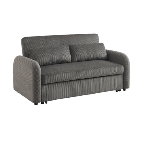 Canapé Convertible Arrondi 2 Places Velours Côtelé Gris Foncé L 168 X P 90 X H 88cm - Lino