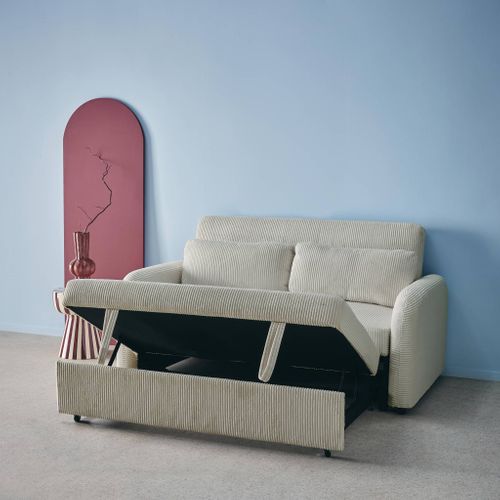 Canapé Convertible Arrondi 2 Places Velours Côtelé Gris Clair L 168 X P 90 X H 88cm - Lino