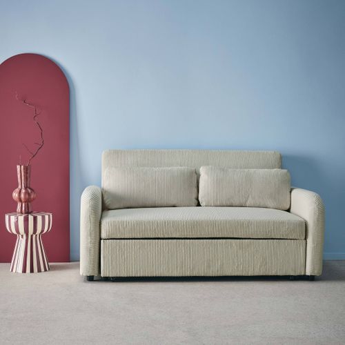 Canapé Convertible Arrondi 2 Places Velours Côtelé Gris Clair L 168 X P 90 X H 88cm - Lino