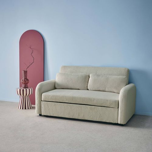 Canapé Convertible Arrondi 2 Places Velours Côtelé Gris Clair L 168 X P 90 X H 88cm - Lino