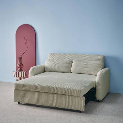 Canapé Convertible Arrondi 2 Places Velours Côtelé Gris Clair L 168 X P 90 X H 88cm - Lino