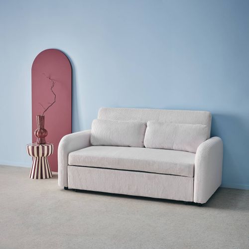 Canapé Convertible Arrondi 2 Places Velours Côtelé Blanc L 168 X P 90 X H 88cm - Lino