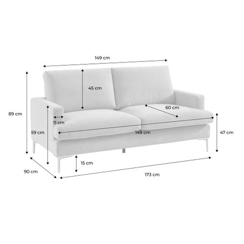 Canapé 3 Places En Tissu Blanc Cassé L 173 X P 90 X H 89cm - Hans