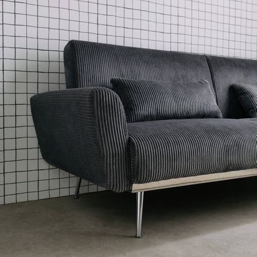 Canapé Convertible Design En Velours Côtelé Gris Foncé - Oskar - 3 Places Scandinave Droit Avec