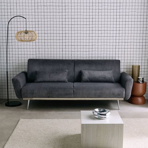 Canapé Convertible Design En Velours Côtelé Gris Foncé - Oskar - 3 Places Scandinave Droit Avec