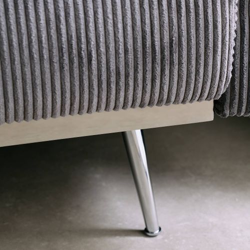 Canapé Convertible Design En Velours Côtelé Gris Foncé - Oskar - 3 Places Scandinave Droit Avec