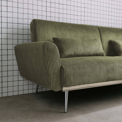 Canapé Convertible Design En Velours Côtelé Kaki - Oskar - 3 Places Scandinave Droit Avec Pieds