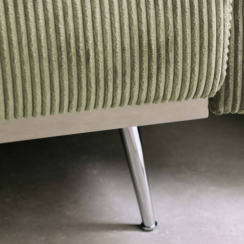 Canapé Convertible Design En Velours Côtelé Kaki - Oskar - 3 Places Scandinave Droit Avec Pieds