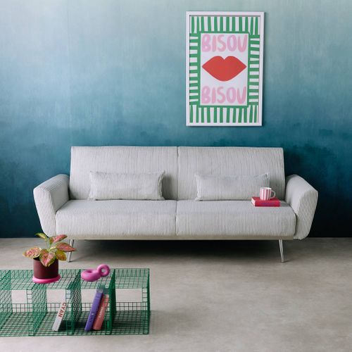 Canapé Convertible Design En Velours Côtelé Gris Clair - Oskar - 3 Places Scandinave Droit Avec