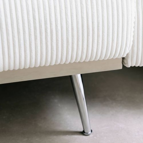 Canapé Convertible Design En Velours Côtelé Blanc - Oskar - 3 Places Scandinave Droit Avec Pieds