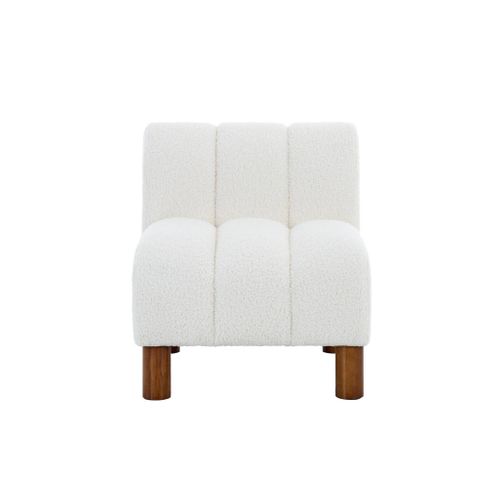 Fauteuil Enfant Pieds Arrondis Bois D'hévéa Et Bouclette Blanche L 47 X P 56.5 X H 52.5cm - Angel