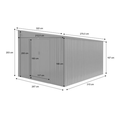 Abri De Jardin Acier 8.96m² Avec Kit D'ancrage Anthracite L 277.5 X L 322 X H 203 Cm - Ornay