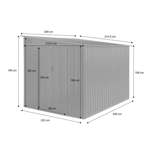Abri De Jardin Acier 5.5m² Avec Kit D'ancrage Anthracite L 212.5 X L 258 X H 195cm - Lome