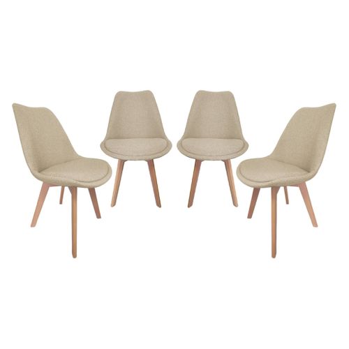 Lot De 4 Chaises Scandinaves Revêtement Tissu Taupe. Pieds Bois De Hêtre - Nils