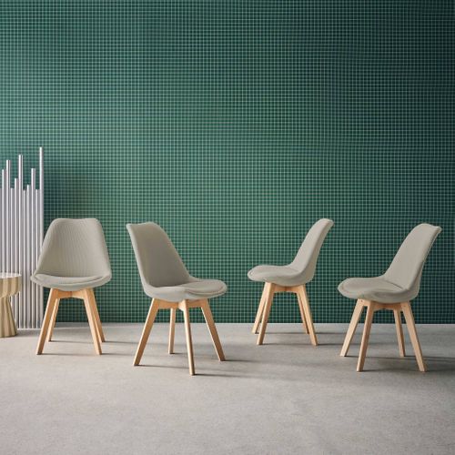 Lot De 4 Chaises Scandinaves Revêtement Velours Côtelé Gris Clair. Pieds Bois De Hêtre - Nils