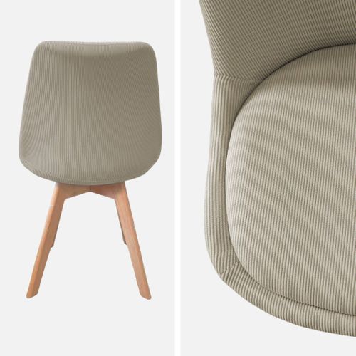 Lot De 4 Chaises Scandinaves Revêtement Velours Côtelé Gris Clair. Pieds Bois De Hêtre - Nils