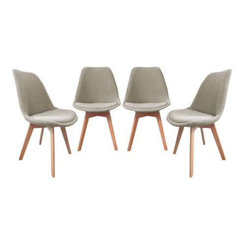 Lot De 4 Chaises Scandinaves Revêtement Velours Côtelé Gris Clair. Pieds Bois De Hêtre - Nils