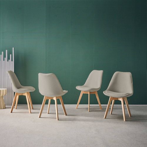 Lot De 4 Chaises Scandinaves Revêtement Velours Côtelé Gris Clair. Pieds Bois De Hêtre - Nils