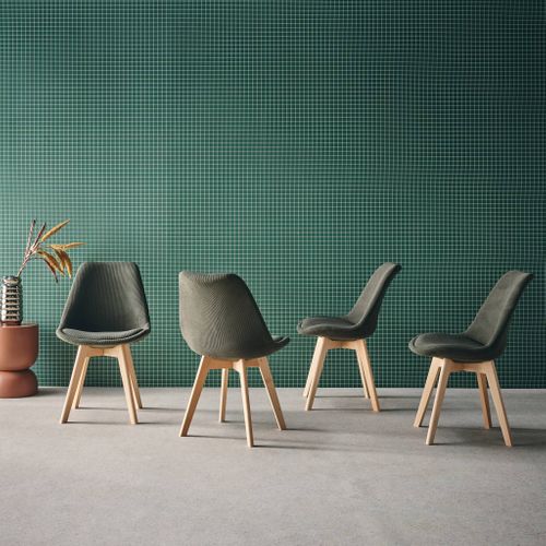 Lot De 4 Chaises Scandinaves Revêtement Velours Côtelé Kaki. Pieds Bois De Hêtre - Nils