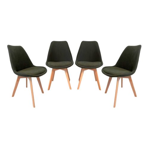 Lot De 4 Chaises Scandinaves Revêtement Velours Côtelé Kaki. Pieds Bois De Hêtre - Nils