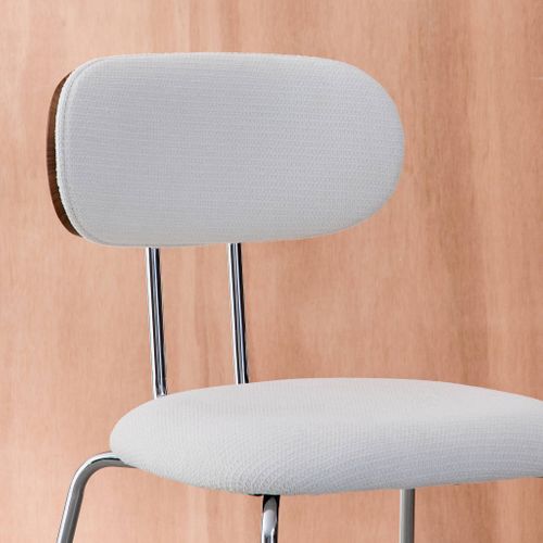 2 Chaises Décor Bois Courbé Teinté Noyer Et Tissu Déperlant Blanc. Pieds Métal Chromé - L 45 X P 55