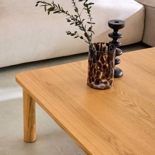 Table Basse Carrée Bois D'hévéa Placage Chêne Naturel - 100 X 100 X 35 Cm - Solène