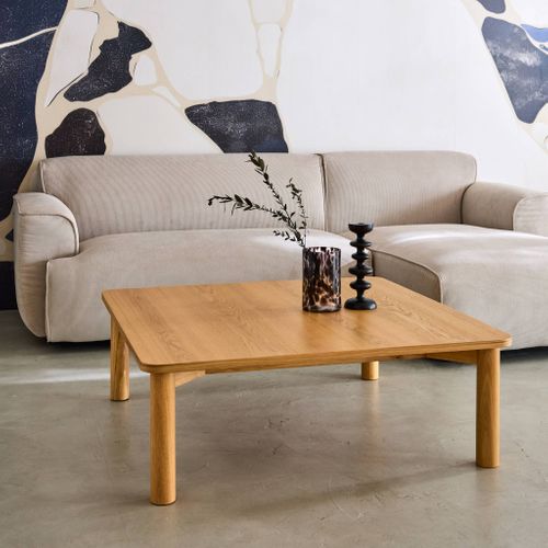 Table Basse Carrée Bois D'hévéa Placage Chêne Naturel - 100 X 100 X 35 Cm - Solène