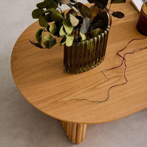 Table Basse Ovale Bois D'hévéa Placage Chêne - L 122 X P 65 X H 35 Cm - Gabrielle