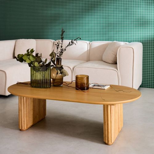 Table Basse Ovale Bois D'hévéa Placage Chêne - L 122 X P 65 X H 35 Cm - Gabrielle