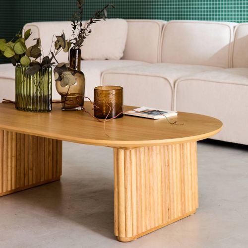 Table Basse Ovale Bois D'hévéa Placage Chêne - L 122 X P 65 X H 35 Cm - Gabrielle