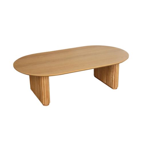 Table Basse Ovale Bois D'hévéa Placage Chêne - L 122 X P 65 X H 35 Cm - Gabrielle