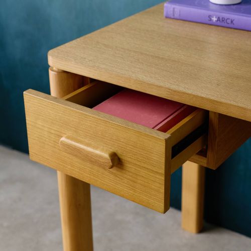 Bureau Bois D'hévéa Placage Chêne 1 Tiroir Naturel - L 120 X L 60 X H 75 Cm - Garance