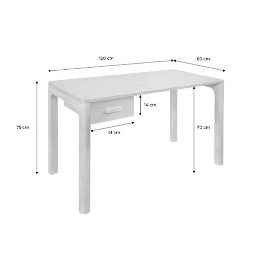 Bureau Bois D'hévéa Placage Chêne 1 Tiroir Naturel - L 120 X L 60 X H 75 Cm - Garance