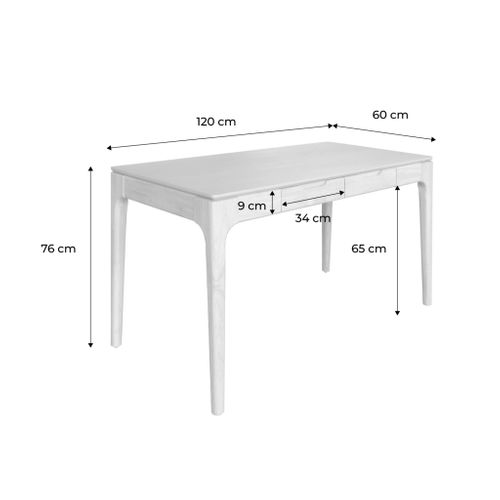 Bureau Bois D'hévéa Placage Frêne 2 Tiroirs Naturel - L 120 X L 60 X H 76 Cm - Alienor