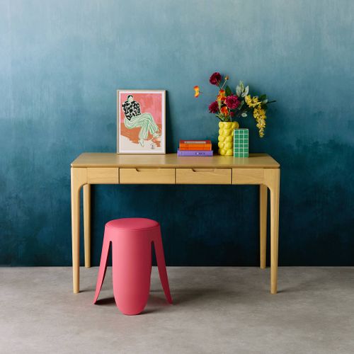 Bureau Bois D'hévéa Placage Frêne 2 Tiroirs Naturel - L 120 X L 60 X H 76 Cm - Alienor