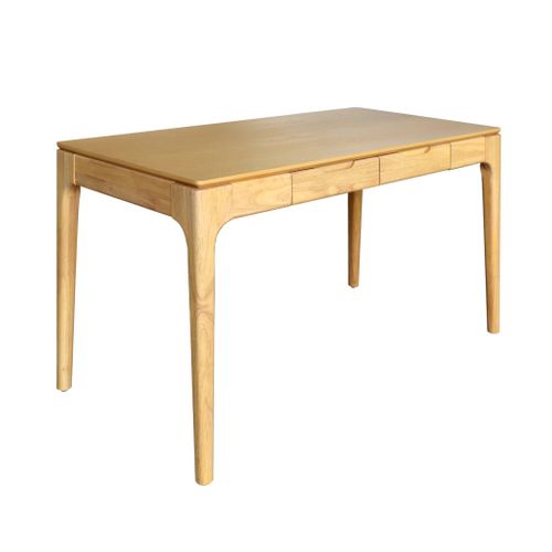 Bureau Bois D'hévéa Placage Frêne 2 Tiroirs Naturel - L 120 X L 60 X H 76 Cm - Alienor