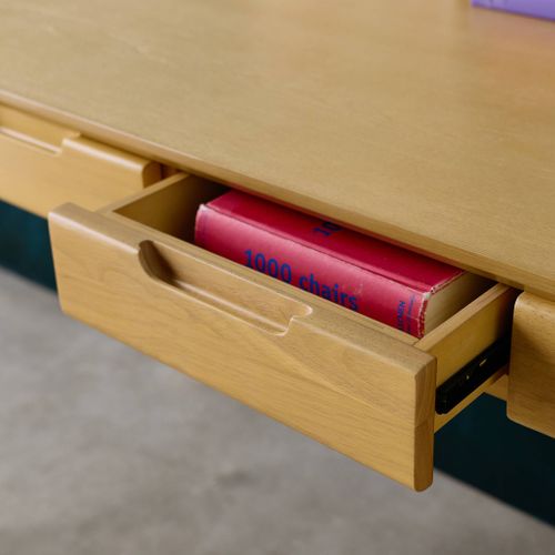 Bureau Bois D'hévéa Placage Frêne 2 Tiroirs Naturel - L 120 X L 60 X H 76 Cm - Alienor