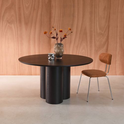 Table à Manger Ronde Bois D'hévéa Et Placage Chêne Noir 4 Places 130cm - Leonore