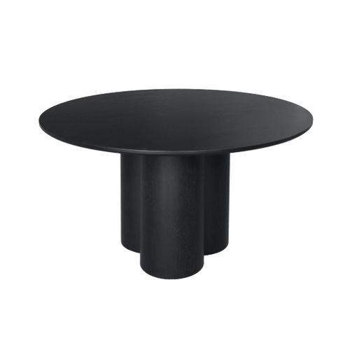 Table à Manger Ronde Bois D'hévéa Et Placage Chêne Noir 4 Places 130cm - Leonore