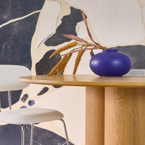 Table à Manger Ronde Bois D'hévéa Et Placage Chêne Naturel 4 Places 130cm - Leonore