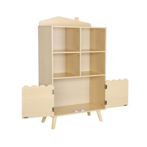Bibliothèque Enfant Naturelle 2 Portes Et 4 Étagères