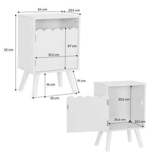 Table De Chevet Enfant Décor Bois Naturel 1 Porte. Pieds Bois De Pin - 34 X 23.5 X 52 Cm  - Azur