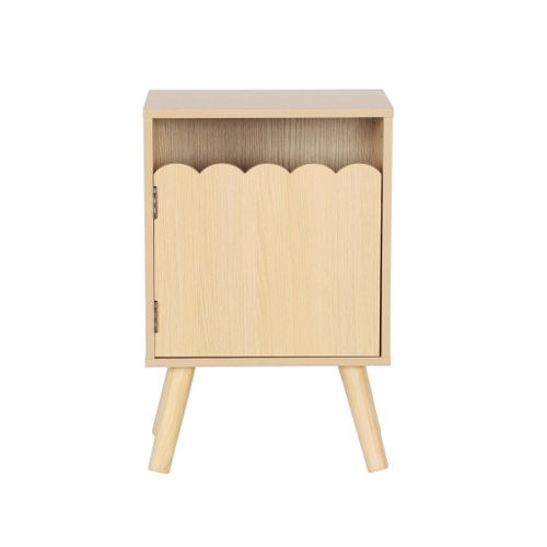 Table De Chevet Enfant Décor Bois Naturel 1 Porte. Pieds Bois De Pin - 34 X 23.5 X 52 Cm  - Azur