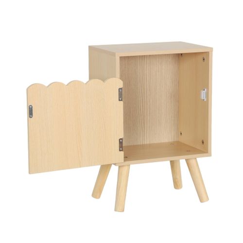 Table De Chevet Enfant Décor Bois Naturel 1 Porte. Pieds Bois De Pin - 34 X 23.5 X 52 Cm  - Azur