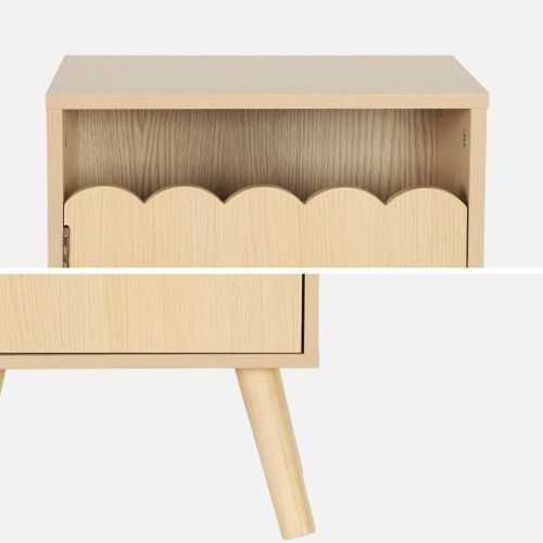 Table De Chevet Enfant Décor Bois Naturel 1 Porte. Pieds Bois De Pin - 34 X 23.5 X 52 Cm  - Azur