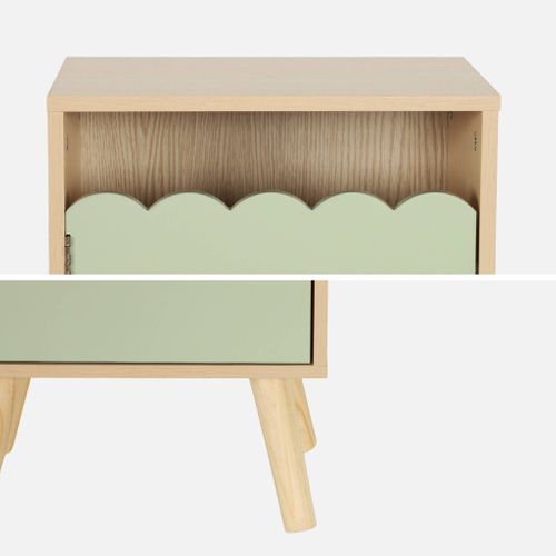Table De Chevet Enfant Décor Bois Vert 1 Porte. Pieds Bois De Pin - 34 X 23.5 X 52 Cm - Azur