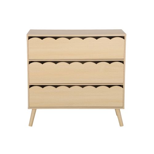 Commode Enfant Décor Bois Naturel 3 Tiroirs. Pieds Bois De Pin - 80 X 30 X 79 Cm - Azur