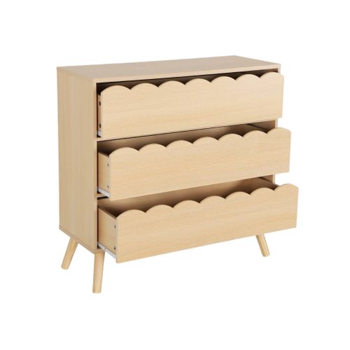 Commode Enfant Décor Bois Naturel 3 Tiroirs. Pieds Bois De Pin - 80 X 30 X 79 Cm - Azur