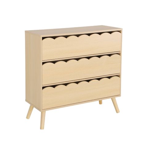 Commode Enfant Décor Bois Naturel 3 Tiroirs. Pieds Bois De Pin - 80 X 30 X 79 Cm - Azur